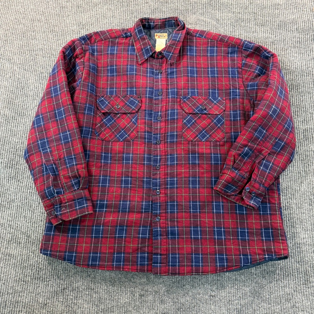 Sports Afield Mens Quilted Flannel Shirt Jacket 2XL Red Blue Plaid Insulated